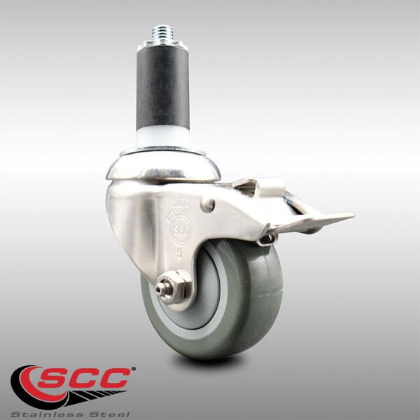 Service Caster 3 Inch 316SS Gray Poly Swivel 1-3/8 Inch Expanding Stem Caster Lock Brake SCC SCC-SS316TTLEX20S314-PPUB-138 - main